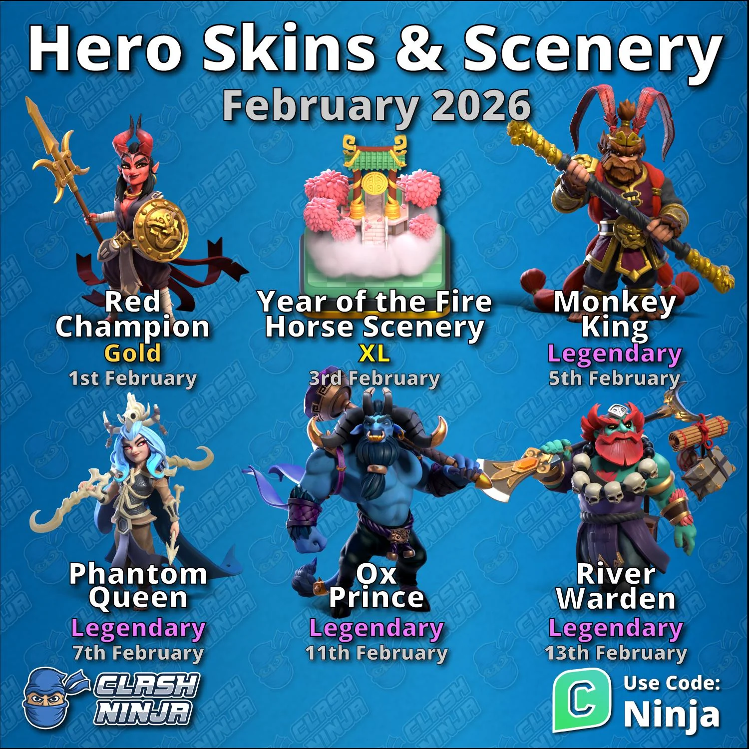 clash of clans  all skins february 2026 (220 skin)
