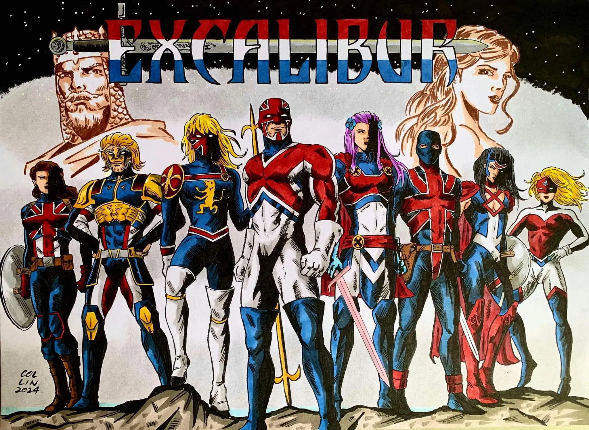COSTUMES, VERSIONS AND MEMBERS OF CAPTAIN BRITAIN CORPS AND EXCALIBUR